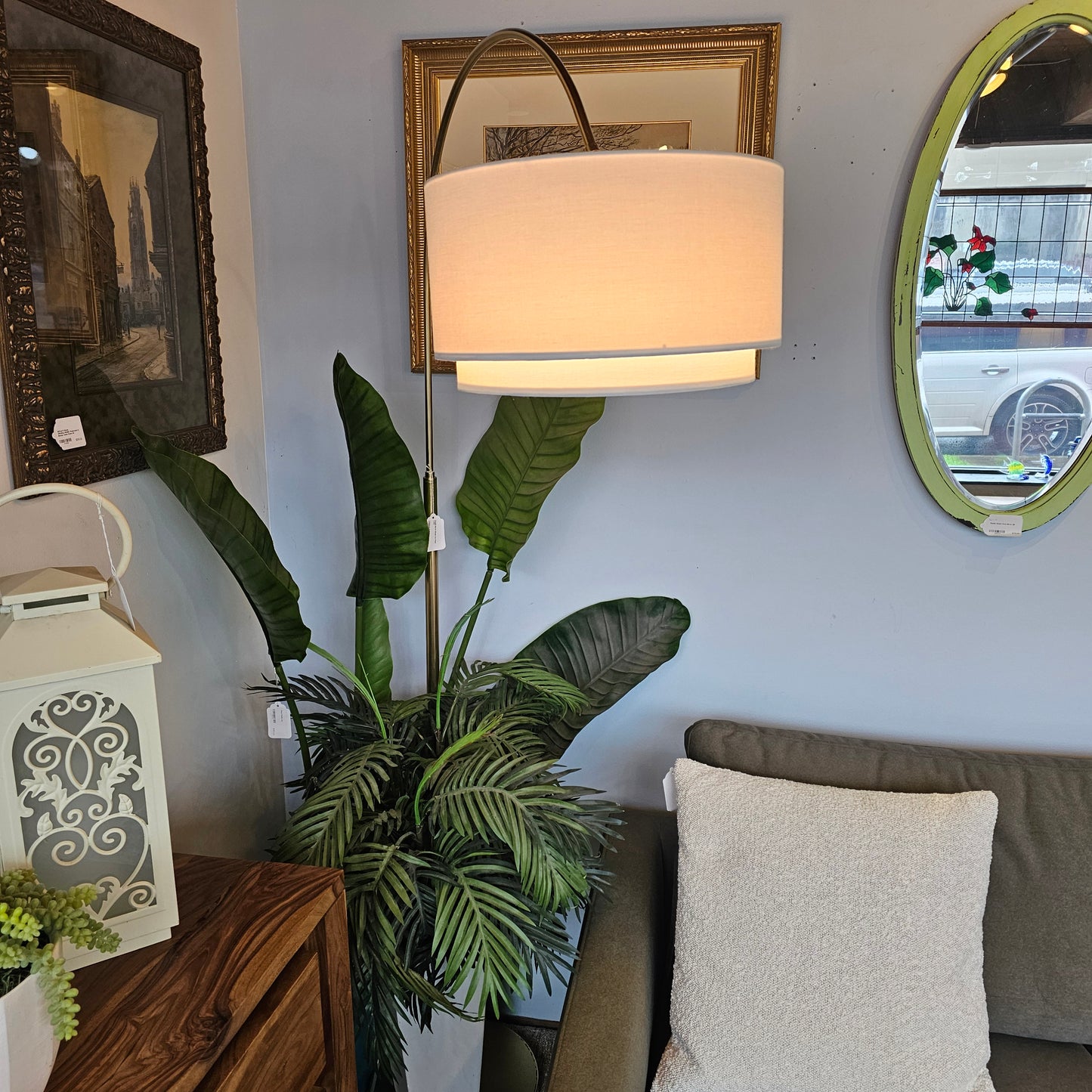 Double Barrel Shade Arc Floor Lamp
