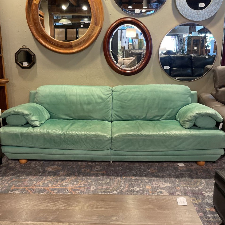 Green 2 Seat Leather Sofa (as is)