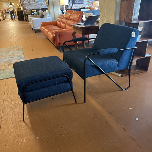 Mod Wooden Frame & Metal Base, Footstool Ottoman