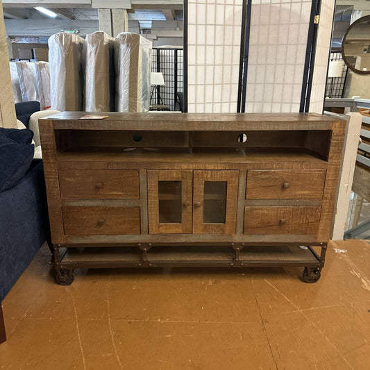 Rustic 2 Glass Doors, 6 Drawers 76" TV Stand
