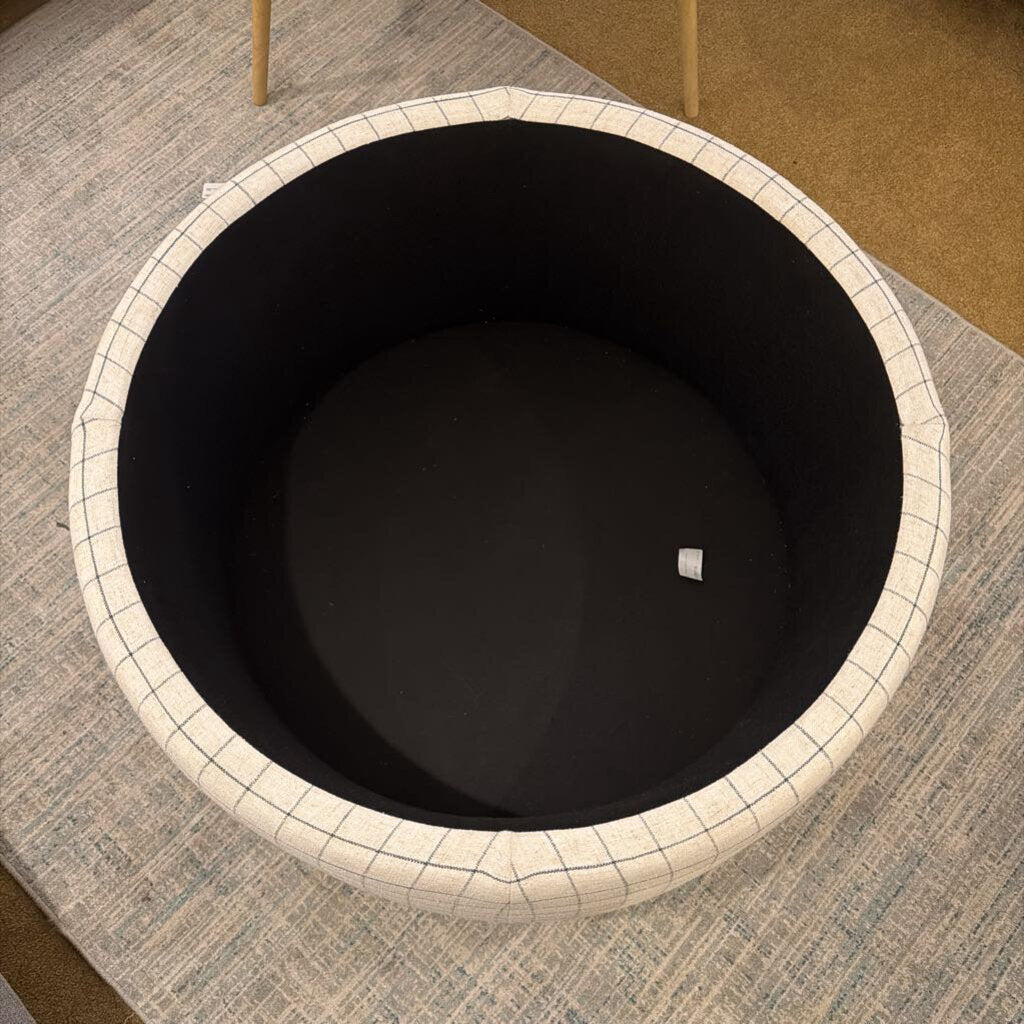 Plaid Storage Ottoman Wood Top