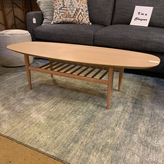 Oak Surfboard Coffee Table with Slatted Shelf