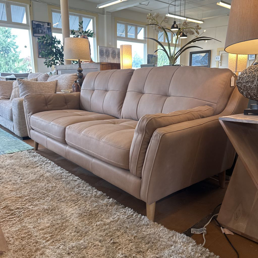 Tufted Latte Leather Sofa