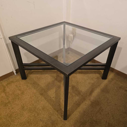 Metal & Glass Top Square End Table