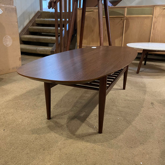 Walnut Surfboard Coffee Table with Shelf