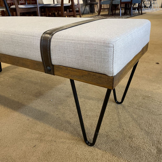 Beige Strapped Wood Bench
