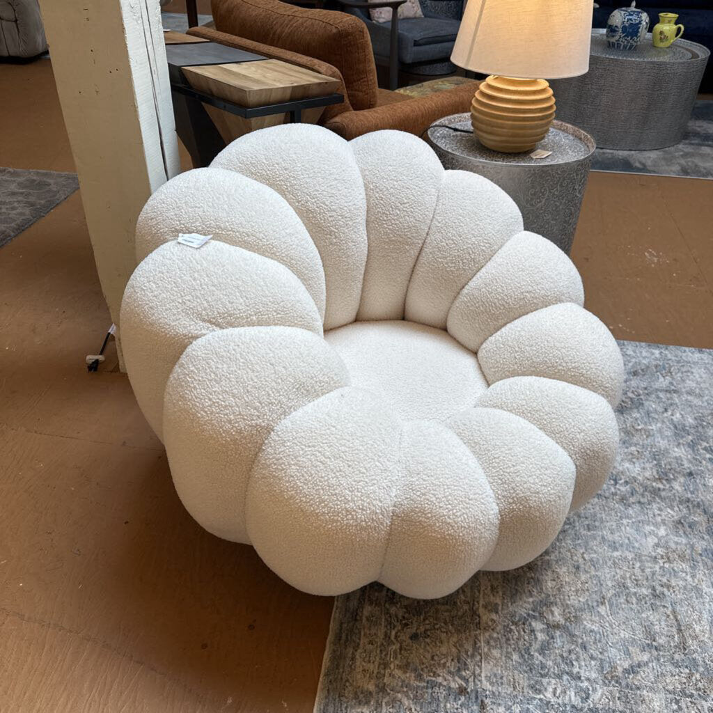 White Boucle Swivel Chair