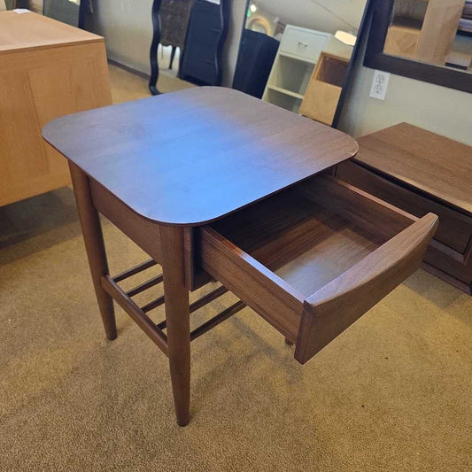 Walnut Single Drawer Slat Shelf Nightstand