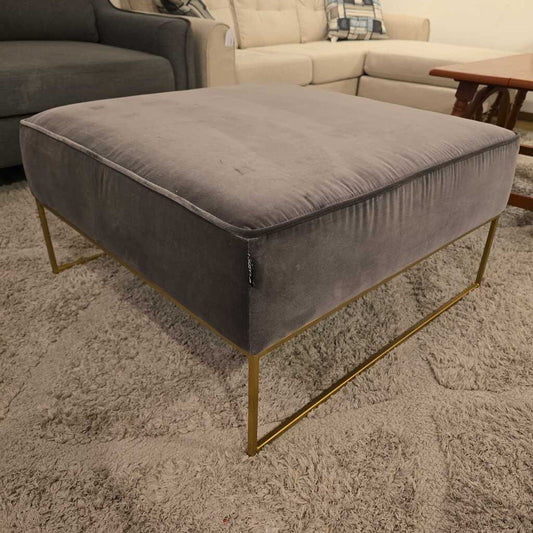 Bumper Ottoman Oak Moss Velvet with Brass Legs by Kardiel