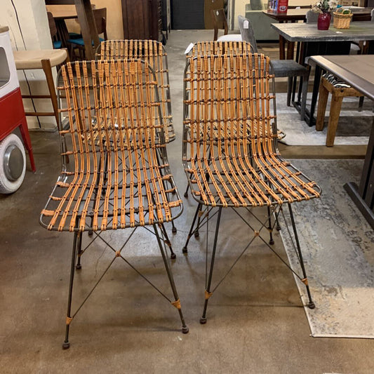 Woven Wood and Metal Dining Chairs