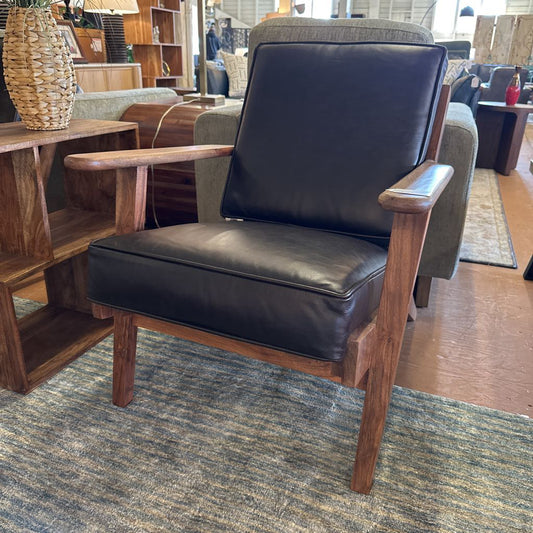 Walnut Leather Accent Chair