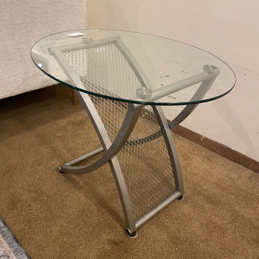 Glass and Metal Oval End Table
