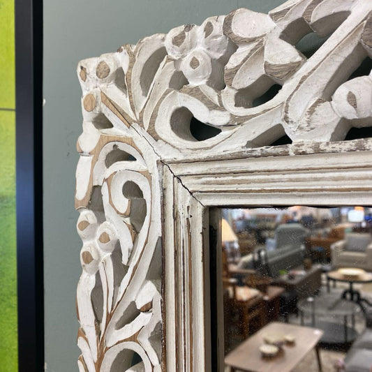 Carved Whitewash Filagree Mirror