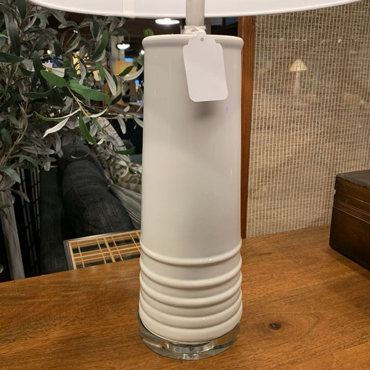 White Ribbed Bottom Cylindrical Table Lamp