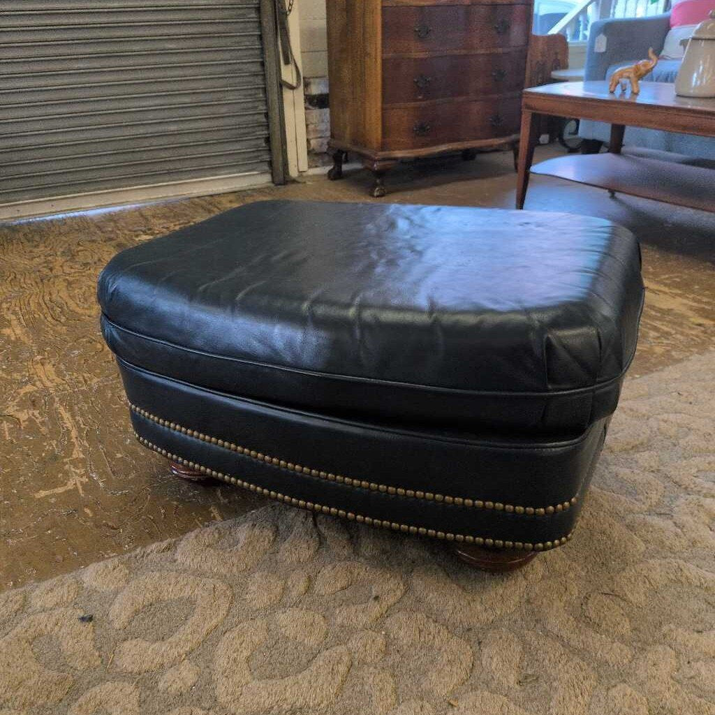 blue leather nailhead chair and ottoman