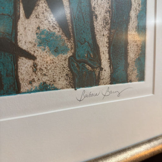 black birds. blue background artwork in black frame