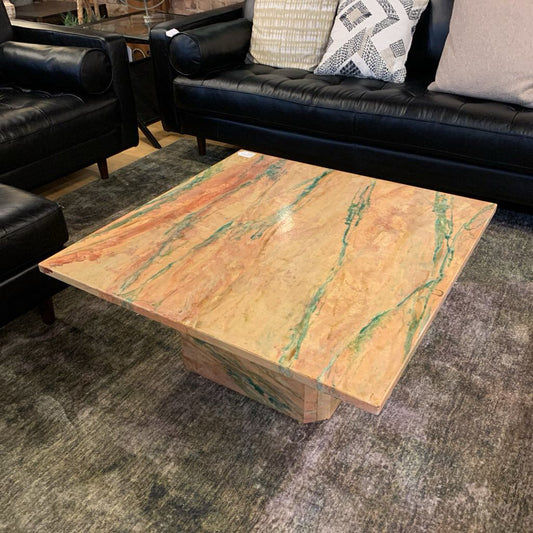 Multicolor Handpainted Marble-Esque Square Top Coffee Table