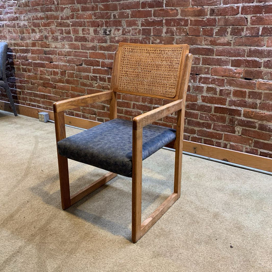 Oak Rattan Back Blue Seat Dining Chairs SET of 4