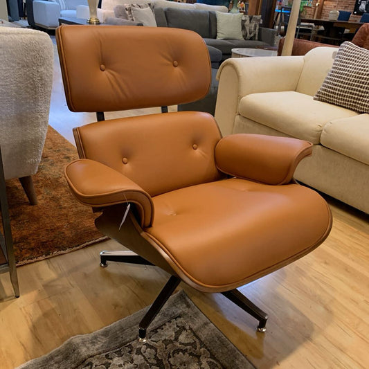 Orange Leather Bentwood Lounge Chair & Ottoman