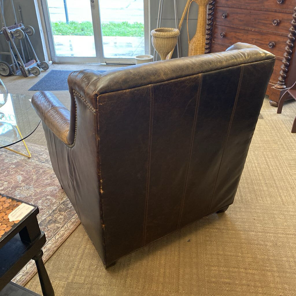 Deep Brown Leather Nailhead Armchair