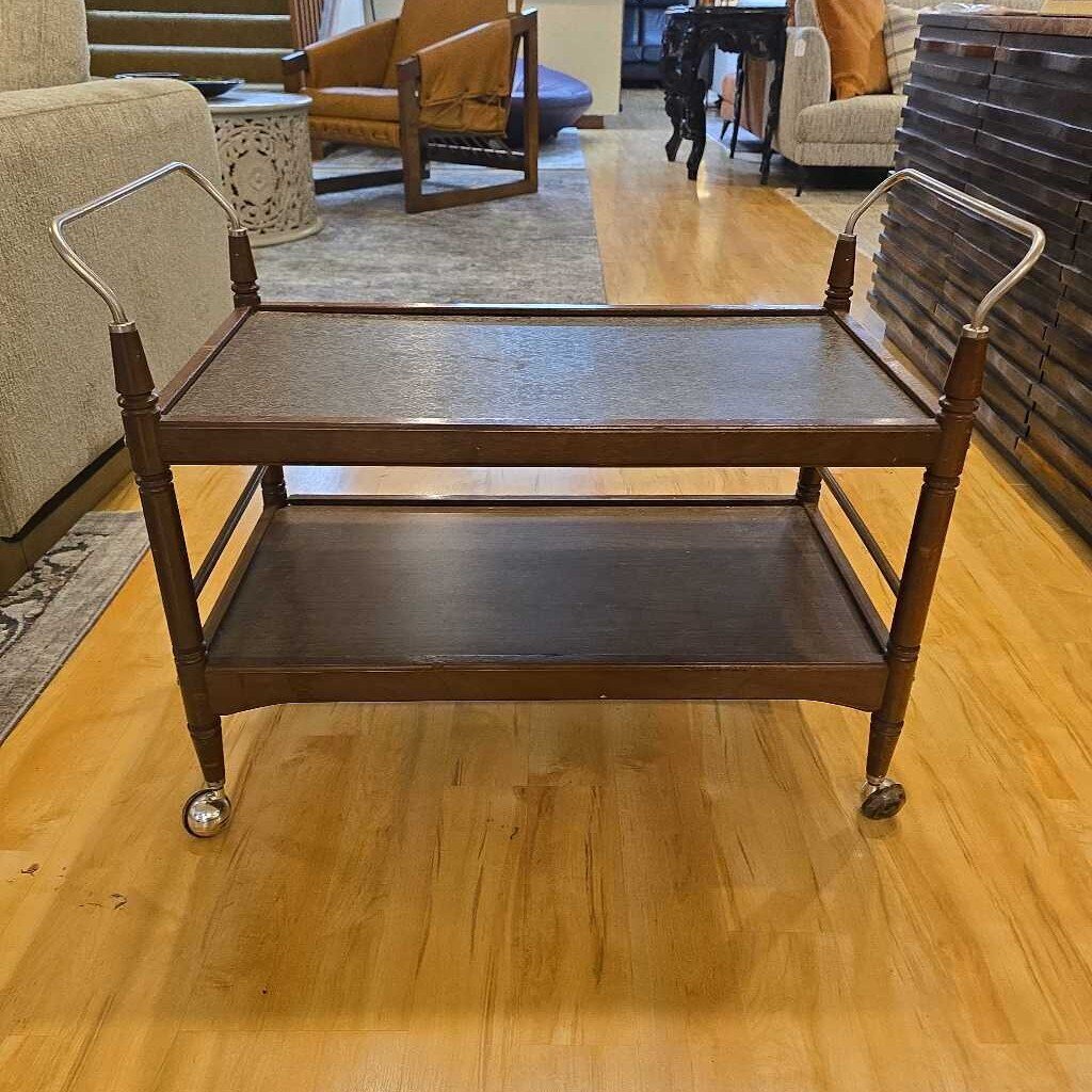 MCM Vintage Gusdore 2 Tier Rolling Bar Cart