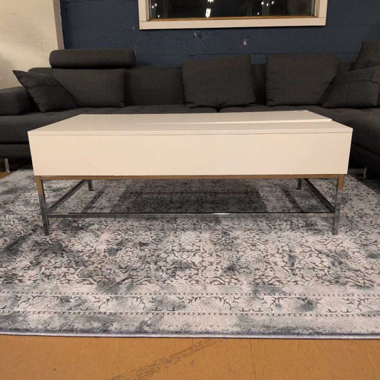 White Top Chrome Base Lift Top Coffee Table