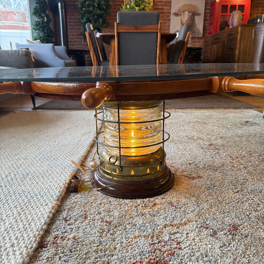 Gary Reinbold Reclaimed Sailor Wheel Coffee Table with Lamp Base