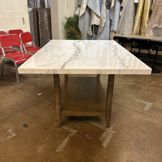 Marble Top Dining Table w/ Wood Base and Shelf