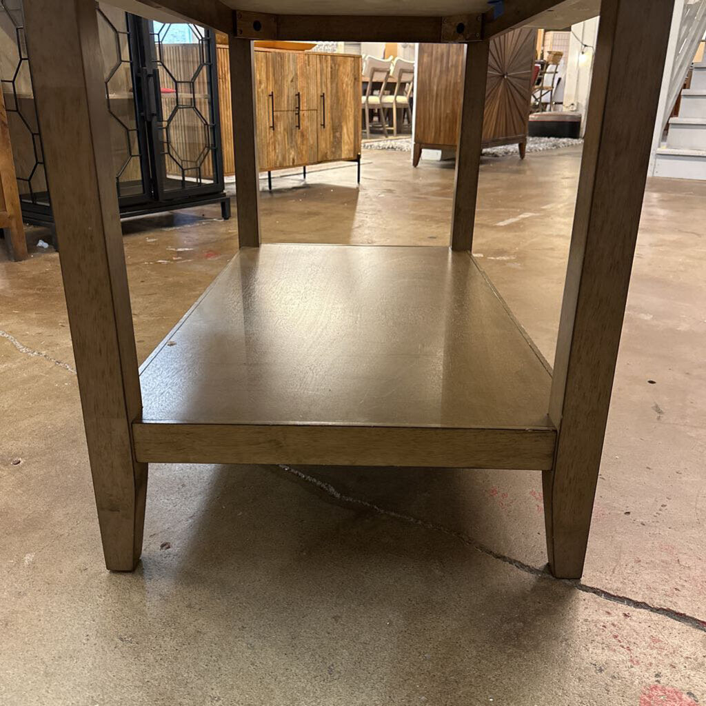 Marble Top Dining Table w/ Wood Base and Shelf