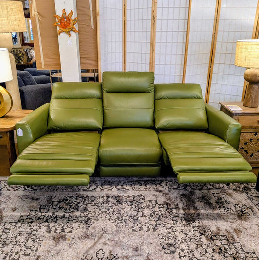 green stitch leather power recliner