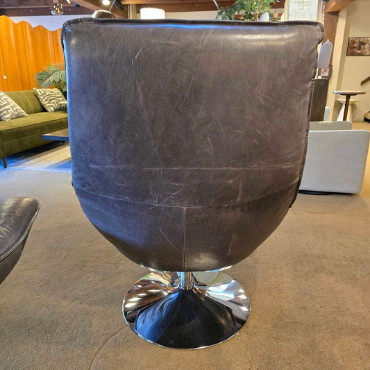 RH Hopper Bucket Grey Leather Swivel Chair