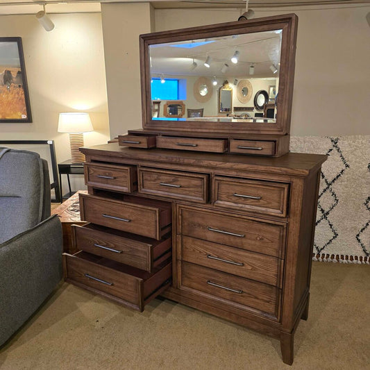 12 Drawer Dark Wood Dresser w/ Mirror