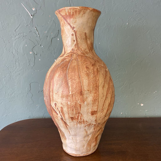 Large Textured Pattern Stoneware Vase