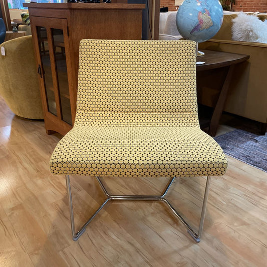 MCM Style Yellow Dot Pattern Slipper Chair with Chrome Legs