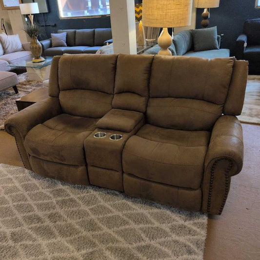 Camel Micro Suede Manual Reclining Loveseat