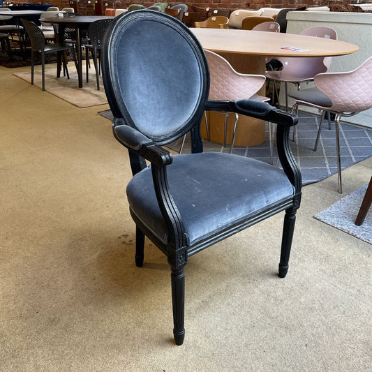 RH Black & Blue Velvet Arm Dining Chair