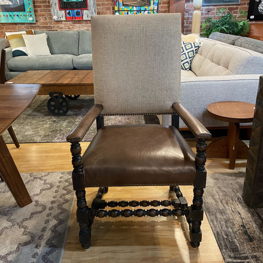 Leather & Carved Wood Captain's Dining Chair