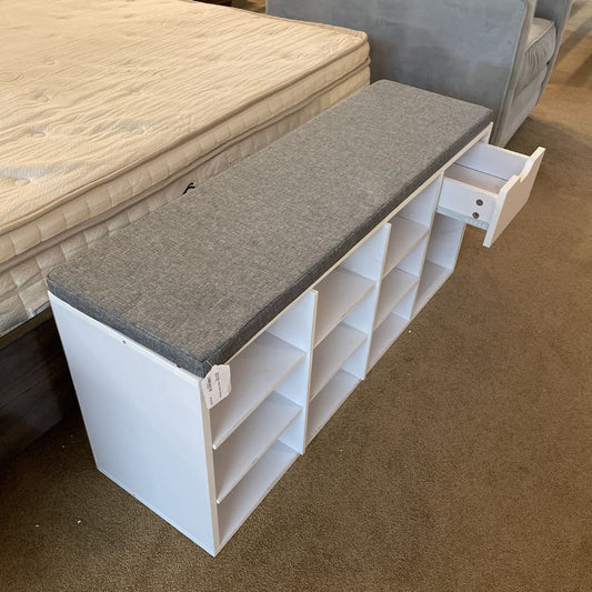 Grey Fabric White Shoe Storage Bench