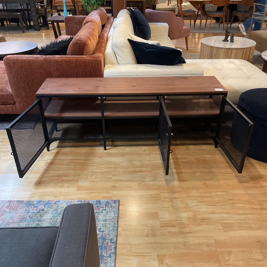 Faux Wood Top Black Metal Media Console