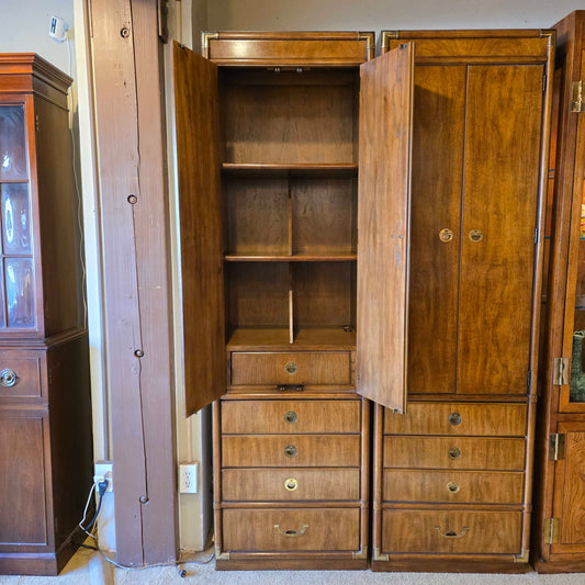 Drexel Heritage Campaign 2 Door 4 Drawer Tall Cabinet