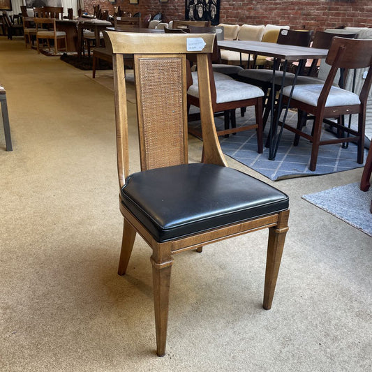 MCM Cane Back Black Vinyl Seat Dining Chairs set of 4