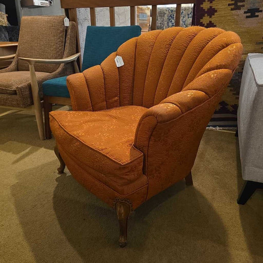 Orange Clam Shell Wingback Chair
