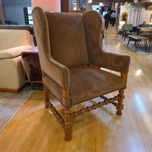 Caramel Suedette Wingback Chair with Spun Wood Legs