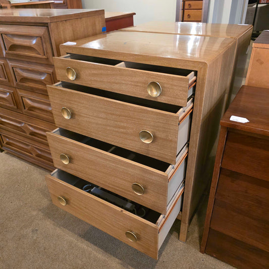 Faux Wood Finish Metal 4 Drawer Highboy