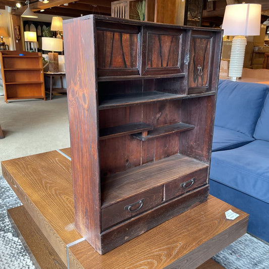 Dark Wood Display Tansu with Offset Shelf