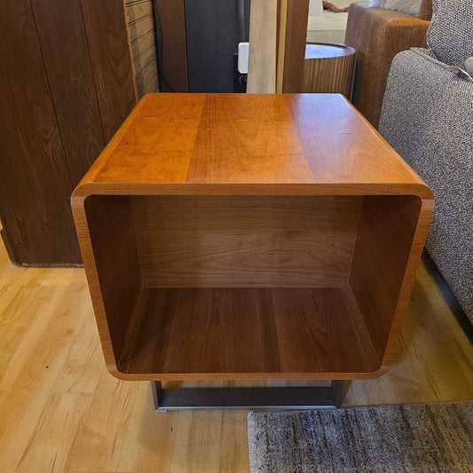 Cherry Bentwood Cube End Table with Silver Legs