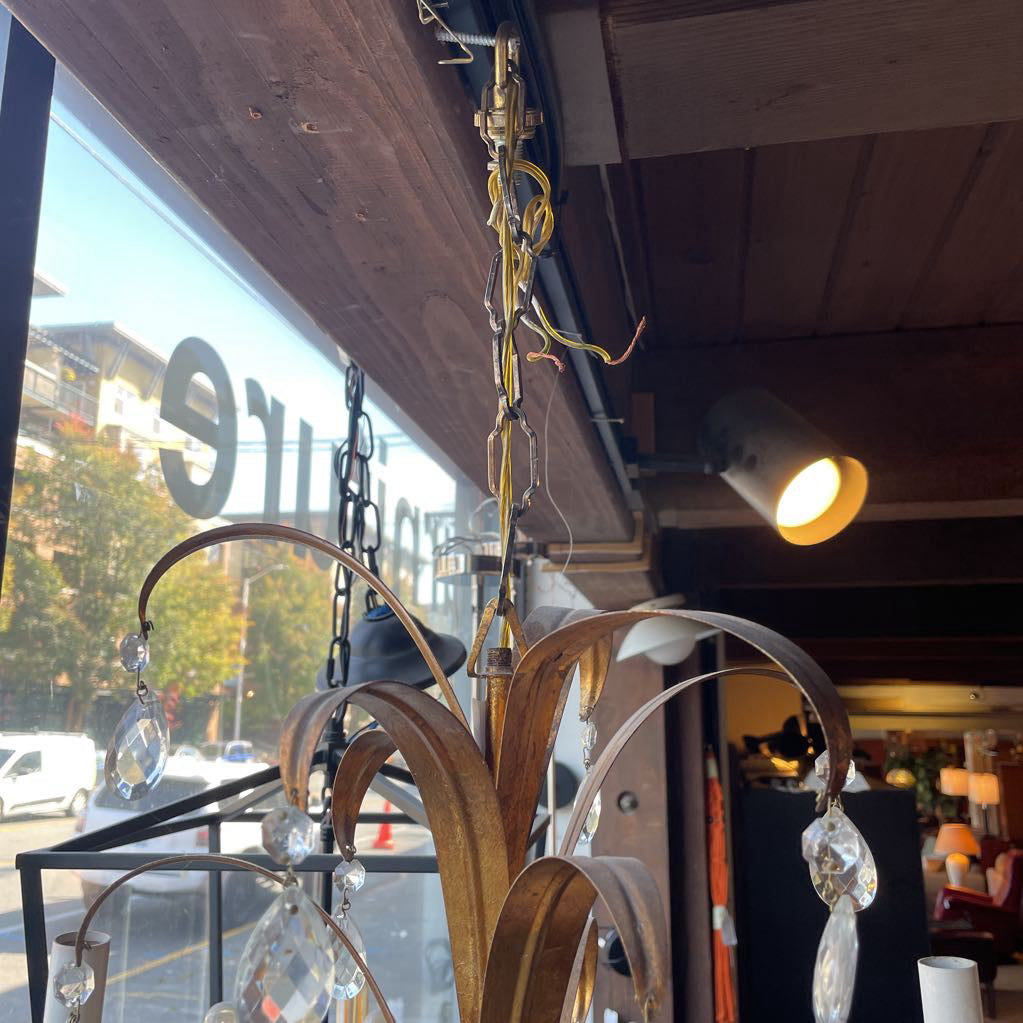 MAISON BAGUES Style Gilt Metal & Crystals Chandelier LAMPS