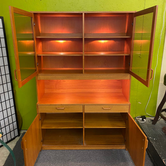 Vintage Danish Teak Lighted Sideboard w/Hutch