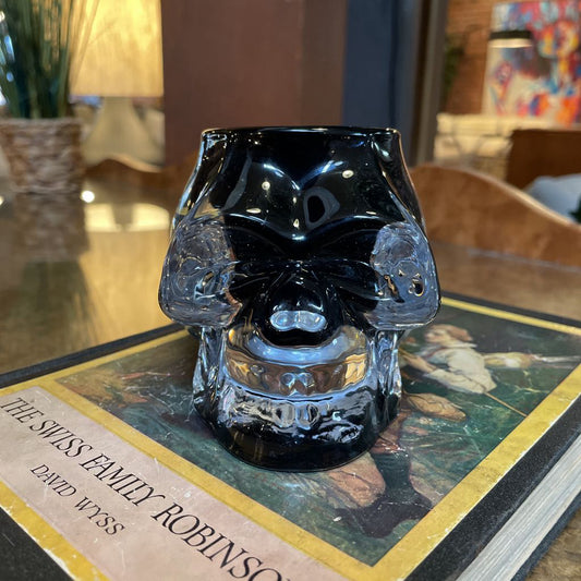 Black Glass with Clear Overlay Skull Pot