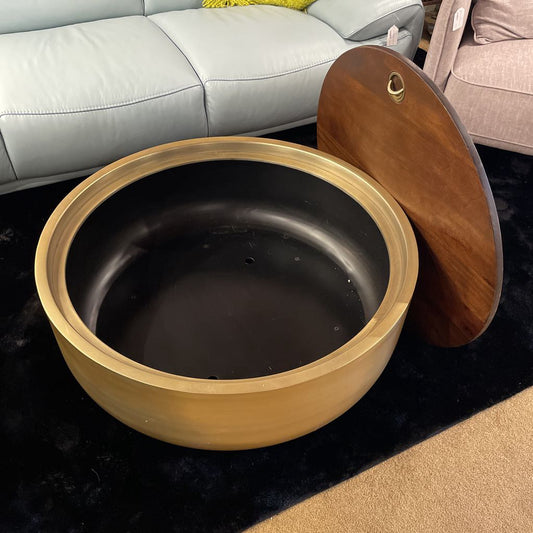 Brass Drum Coffee Table w/ Wood Top Storage C COFFEE TABLES